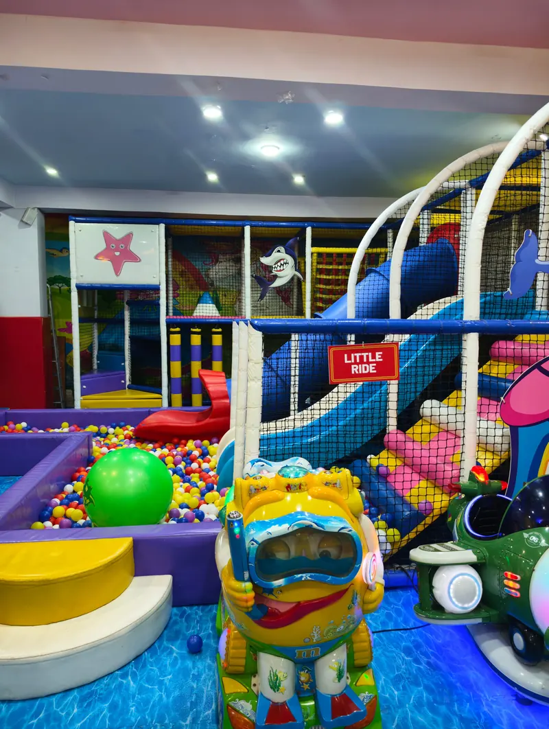 Bright indoor play equipment and rides